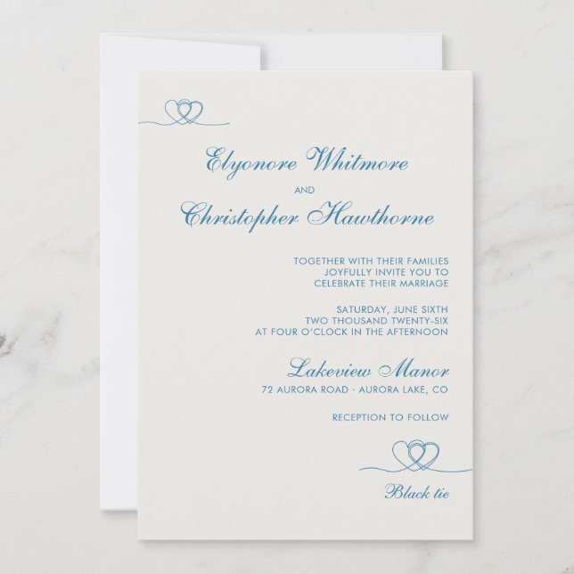 Convites Casamento Moderno Chic Azul Água Mix e Match (Frente)