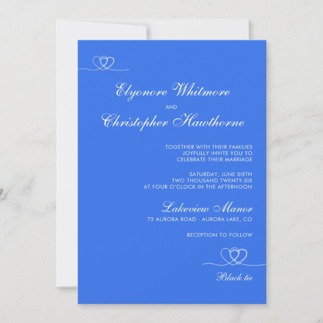 Convites Casamento Moderno Chic Azul Ousado Mistura e Combi (Frente)