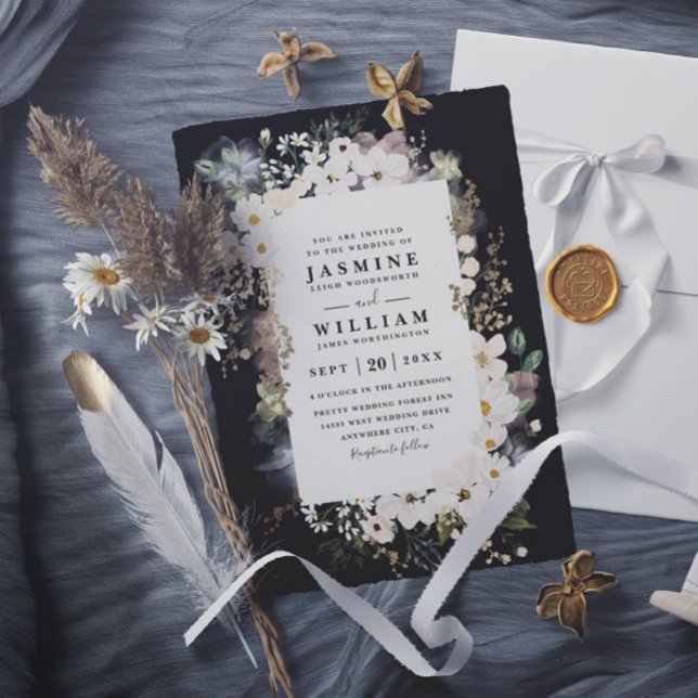 Convites Casamento Moderno Chic Elegante Boho Flores Silves (Criador carregado)