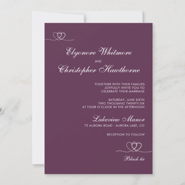Convites Casamento Moderno Chic Mix e Combinar Bold Plum (Frente)