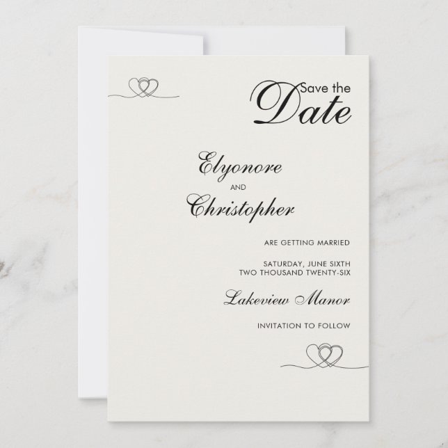 Convites Casamento Moderno Chique em Marfim Salve a Data (Frente)