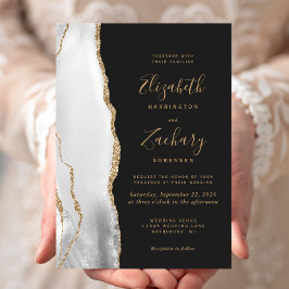 Convites Casamento Moderno Cinza Ágata Branco Dourado Escur