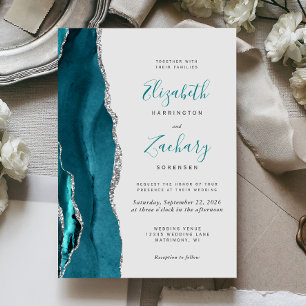Convites Casamento Moderno Cinza Ágata Verde Azul Prata