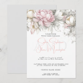 Convites Casamento | Moderno Clássico Floral Marfim e Rosa