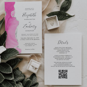 Convites Casamento Moderno Código QR Ágata Rosa Prata