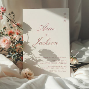 Convites Casamento Moderno Código QR Caligrafia Rosa Empoei