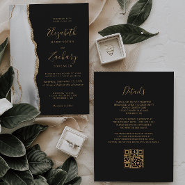Convites Casamento Moderno Código QR Cinza Ágata Branco Dou