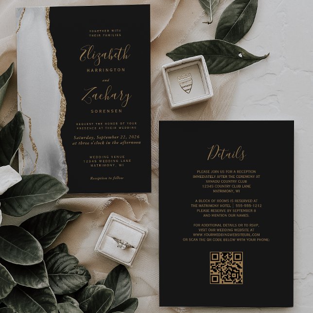 Convites Casamento Moderno Código QR Cinza Ágata Branco Dou (Criador carregado)