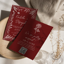 Convites Casamento Moderno Código QR Floral Azul Vermelho E