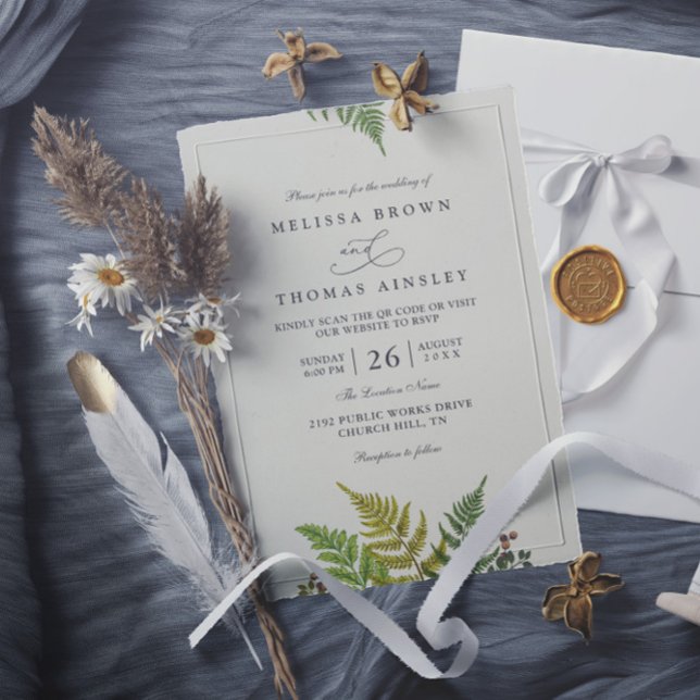 Convites Casamento Moderno Código QR Verde Floresta de Sama (Criador carregado)