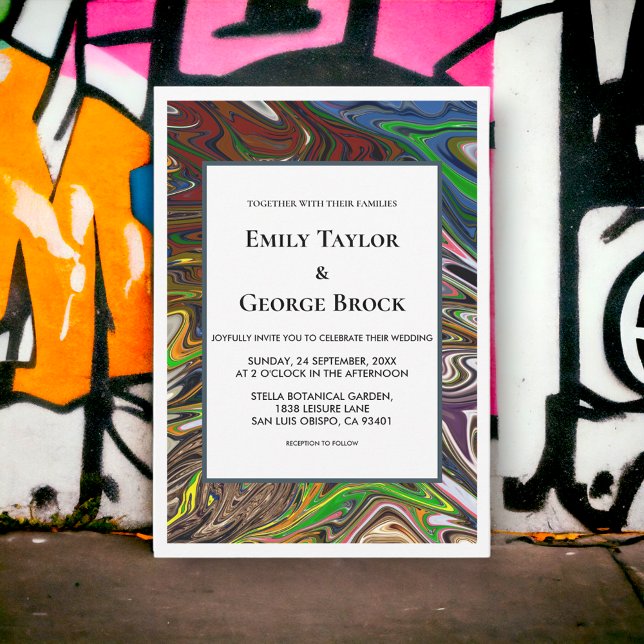 Convites Casamento Moderno Colorido Elegante Abstrato Invis (Criador carregado)