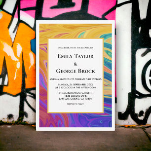 Convites Casamento Moderno Colorido Elegante Abstrato Sem C