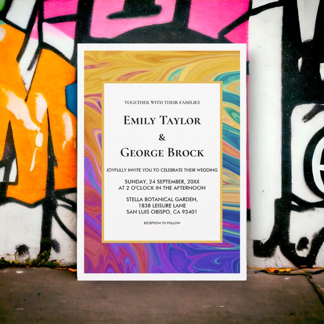 Convites Casamento Moderno Colorido Elegante Abstrato Sem C (Criador carregado)