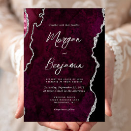 Convites Casamento Moderno com Ágata Burgundy e Letra Prate