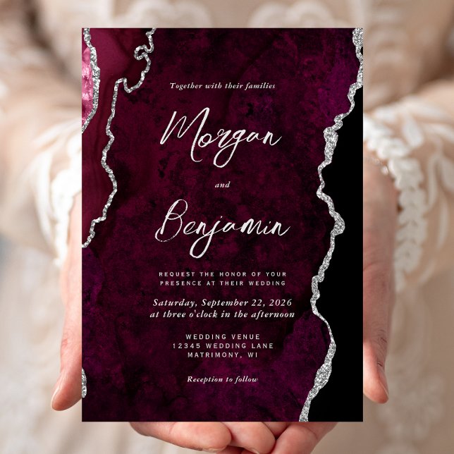 Convites Casamento Moderno com Ágata Burgundy e Letra Prate (Criador carregado)