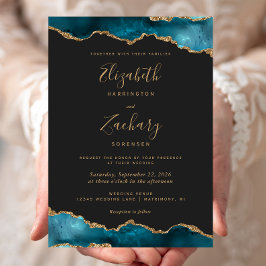 Convites Casamento Moderno com Ágata Dourada e Azul