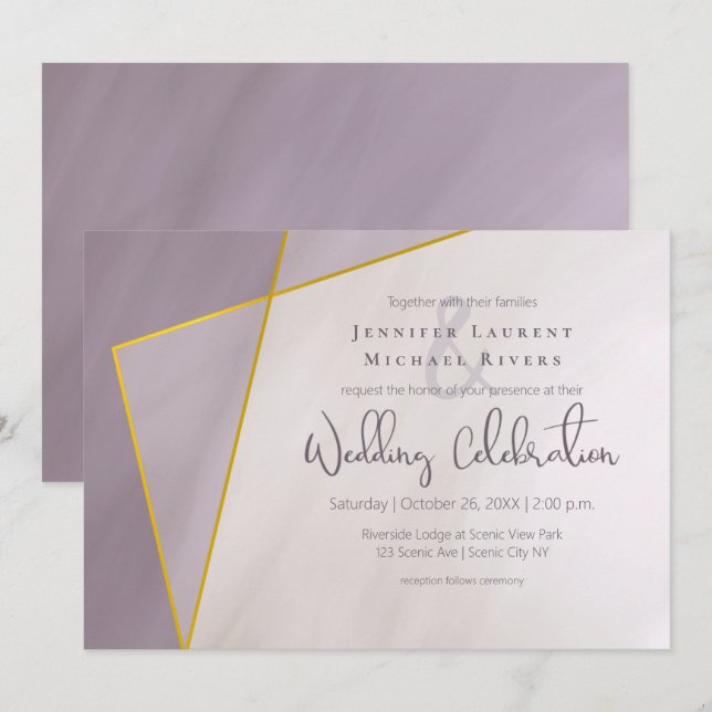 Convites casamento moderno com ameixa (Frente/Verso)