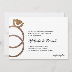 Convites Casamento Moderno com Anéis Empilhados Dourados co