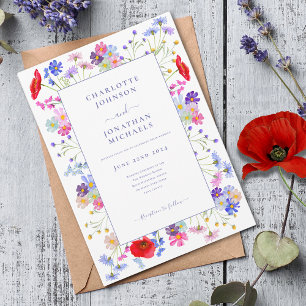 Convites Casamento Moderno com Aquarela de Flores Silvestre