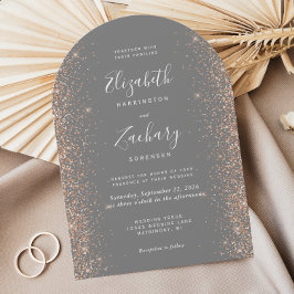 Convites Casamento Moderno com Arco de Glitter Cinza e Pêss