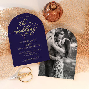 Convites Casamento Moderno com Azul Naval e Dourado