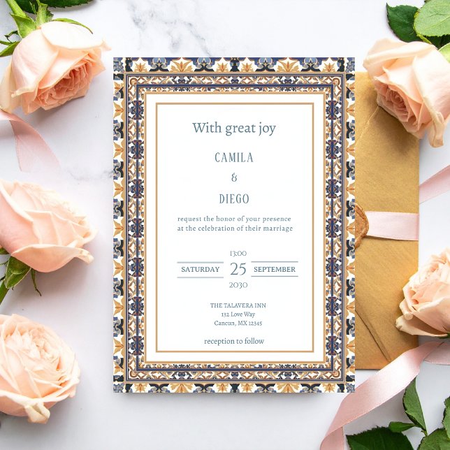 Convites Casamento Moderno com Azulejo Talavera de Luxo (Criador carregado)