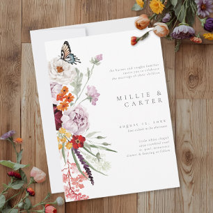 Convites Casamento Moderno com Borboleta de Flor Silvestre 