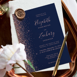 Convites Casamento Moderno com Brilho Azul Navy e Dourado R