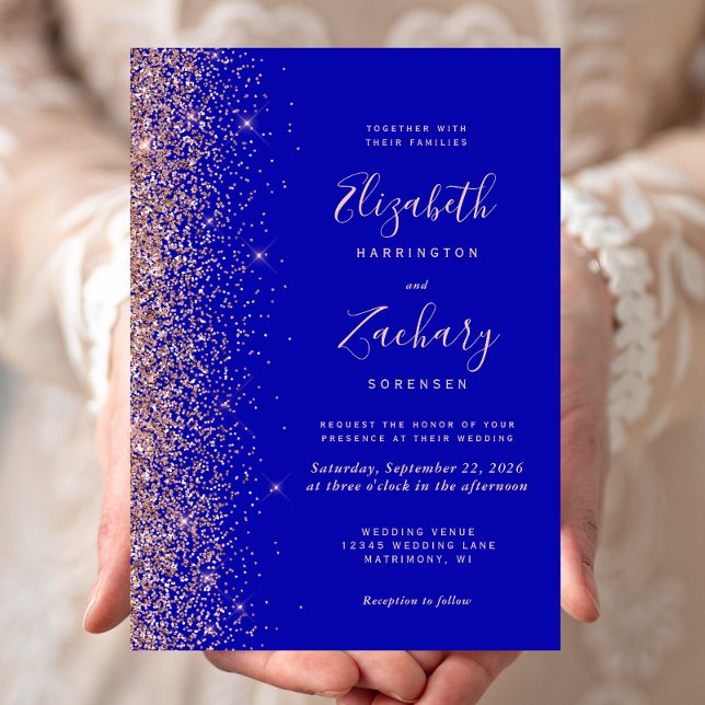 Convites Casamento Moderno com Brilho Azul Royal e Borda Do (Criador carregado)