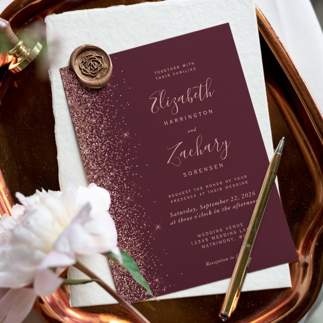 Convites Casamento Moderno com Brilho em Dourado Rosa e Bur (Criador carregado)