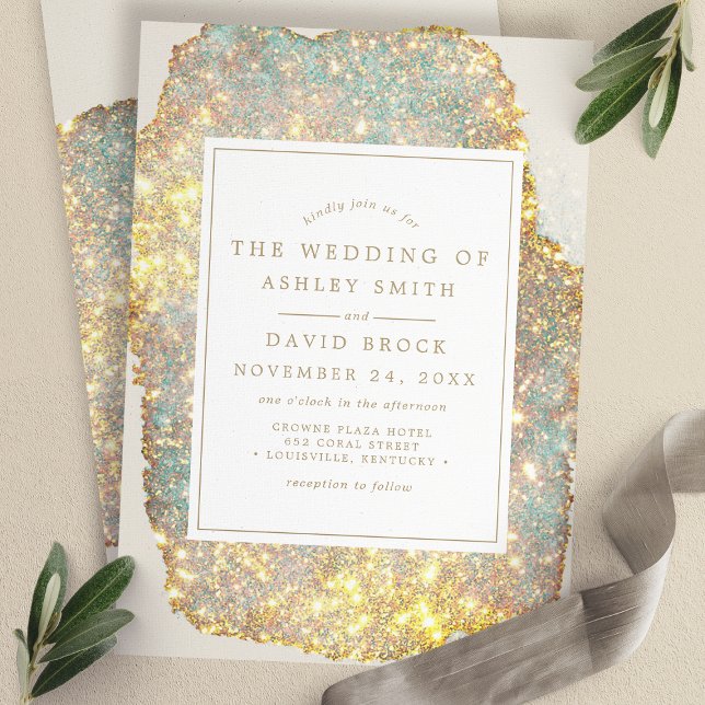 Convites Casamento Moderno com Brilho Iridescente (Criador carregado)