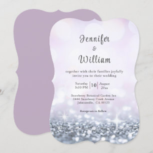 Convites Casamento Moderno com Brilho Roxo Prata