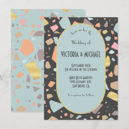 Convites Casamento moderno com bronze de Terrazzo
