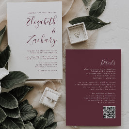 Convites Casamento Moderno com Código QR e Caligrafia em Bo