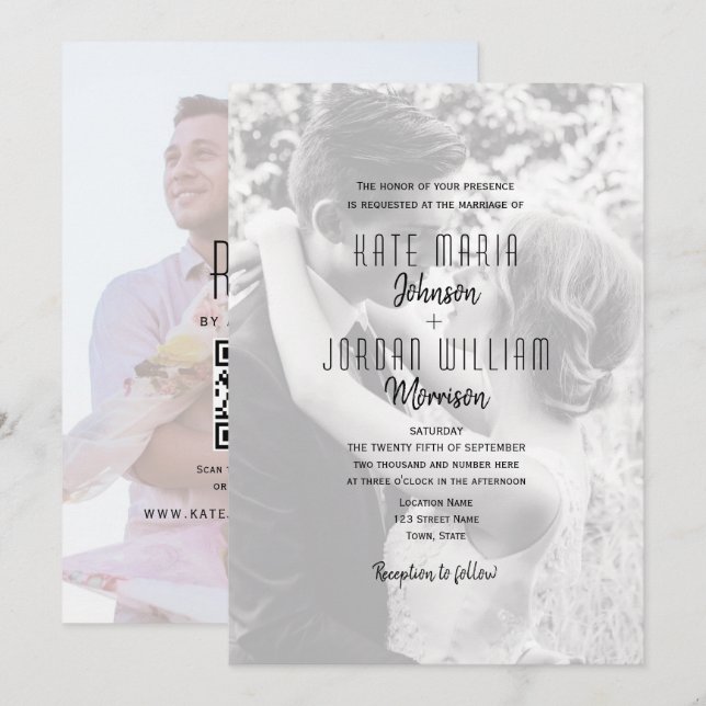 Convites Casamento Moderno com Código QR e Foto (Frente/Verso)