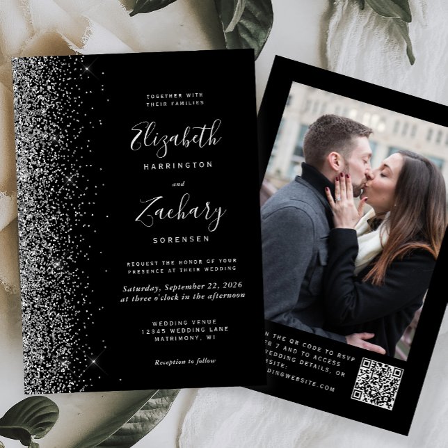 Convites Casamento Moderno com Código QR e Foto em Brilho P (Criador carregado)