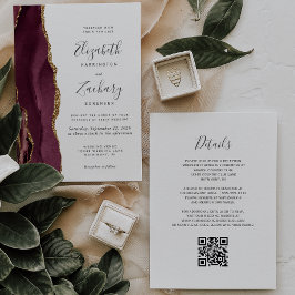 Convites Casamento Moderno com Código QR em Ágata Dourada B
