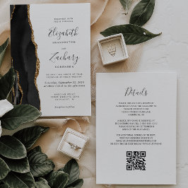 Convites Casamento Moderno com Código QR em Ágata Dourada P
