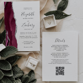 Convites Casamento Moderno com Código QR em Ágata Prata e B