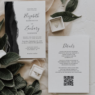 Convites Casamento Moderno com Código QR em Ágata Prata Pre