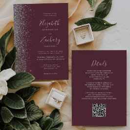 Convites Casamento Moderno com Código QR em Glitter Prata B