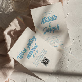 Convites Casamento Moderno com Código QR Retro Brilhante Co