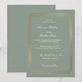 Convites Casamento Moderno com Elegância em Verde Sage e Do
