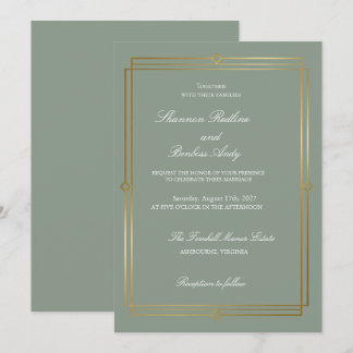 Convites Casamento Moderno com Elegância em Verde Sage e Do
