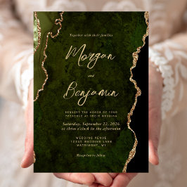 Convites Casamento Moderno com Escrita em Ouro e Ágata Verd