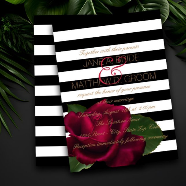 Convites Casamento Moderno com Faixa Preta Rosa Vermelho Pr (Criador carregado)