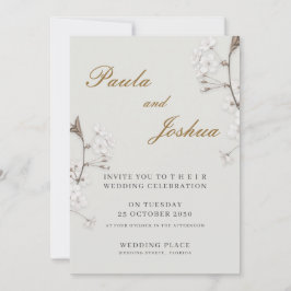 Convites Casamento Moderno com Floral Branco Elegante e Gra