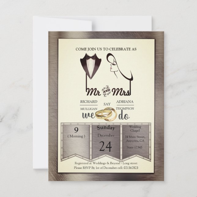 Convites Casamento Moderno com Folha de Ouro-Prata-Latão (Frente)
