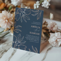 Casamento Moderno com Folhagem em Azul e Dourado R