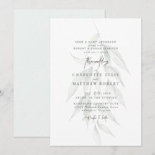 Convites Casamento Moderno com Folhagem Suave em Sage Claro